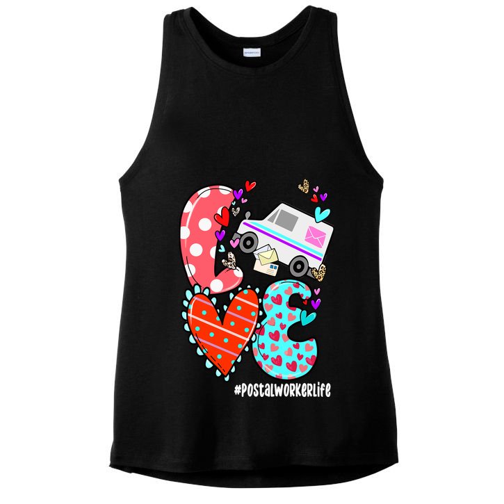 Love Postal Worker Life Leopard Heart ValentineS Day Gifts Ladies PosiCharge Tri-Blend Wicking Tank