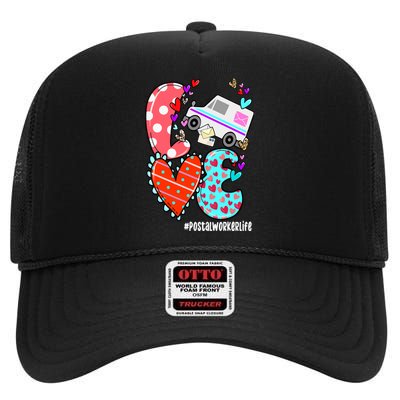 Love Postal Worker Life Leopard Heart ValentineS Day Gifts High Crown Mesh Back Trucker Hat