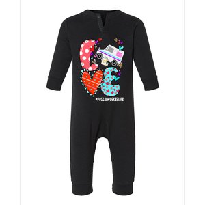 Love Postal Worker Life Leopard Heart ValentineS Day Gifts Infant Fleece One Piece