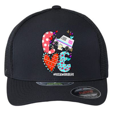 Love Postal Worker Life Leopard Heart ValentineS Day Gifts Flexfit Unipanel Trucker Cap