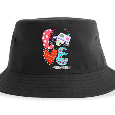 Love Postal Worker Life Leopard Heart ValentineS Day Gifts Sustainable Bucket Hat