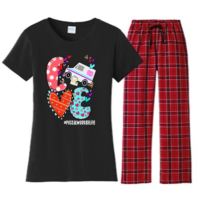 Love Postal Worker Life Leopard Heart ValentineS Day Gifts Women's Flannel Pajama Set