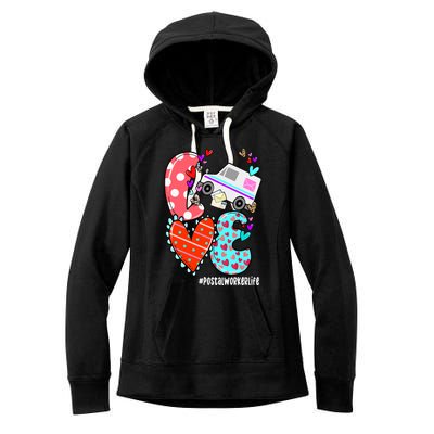 Love Postal Worker Life Leopard Heart ValentineS Day Gifts Women's Fleece Hoodie