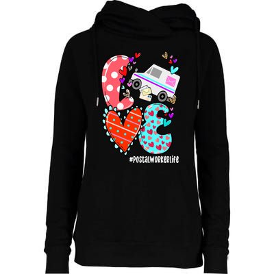 Love Postal Worker Life Leopard Heart ValentineS Day Gifts Womens Funnel Neck Pullover Hood