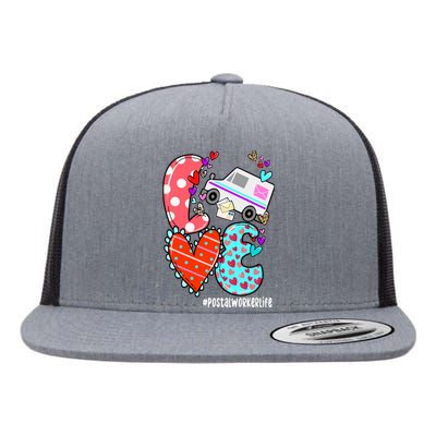 Love Postal Worker Life Leopard Heart ValentineS Day Gifts Flat Bill Trucker Hat