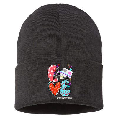 Love Postal Worker Life Leopard Heart ValentineS Day Gifts Sustainable Knit Beanie