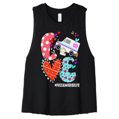 Love Postal Worker Life Leopard Heart ValentineS Day Gifts Women's Racerback Cropped Tank