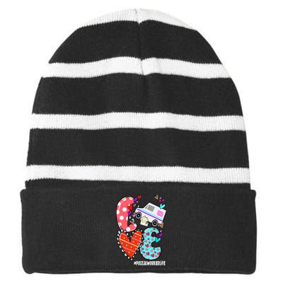 Love Postal Worker Life Leopard Heart ValentineS Day Gifts Striped Beanie with Solid Band