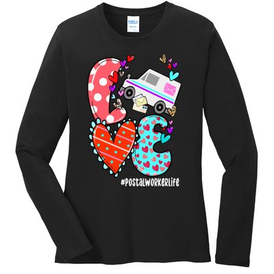 Love Postal Worker Life Leopard Heart ValentineS Day Gifts Ladies Long Sleeve Shirt