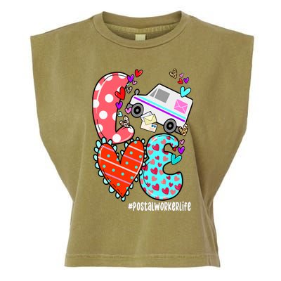 Love Postal Worker Life Leopard Heart ValentineS Day Gifts Garment-Dyed Women's Muscle Tee