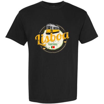 Lisbon Portugal With Retro Tram Vintage Souvenir Garment-Dyed Heavyweight T-Shirt