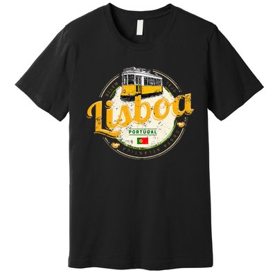 Lisbon Portugal With Retro Tram Vintage Souvenir Premium T-Shirt