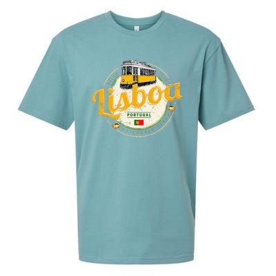 Lisbon Portugal With Retro Tram Vintage Souvenir Sueded Cloud Jersey T-Shirt