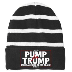 Lil Pump Wearing Pump For Trump America Great Again 2024 Striped Beanie with Solid Band