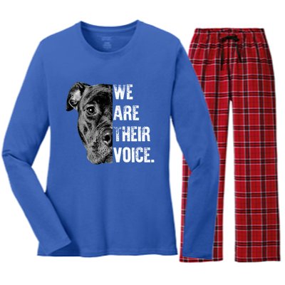 Love Pitbull We Are Their Voice Gift Women's Long Sleeve Flannel Pajama Set 