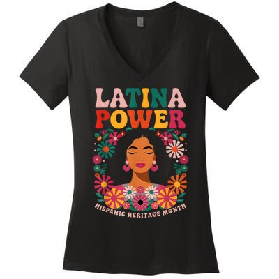 Latina Power Women Hispanic Heritage Month Flowers Women's V-Neck T-Shirt