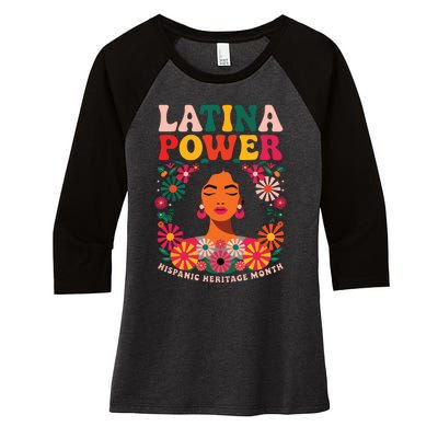 Latina Power Women Hispanic Heritage Month Flowers Women's Tri-Blend 3/4-Sleeve Raglan Shirt