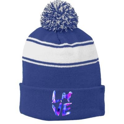 Love Portuguese Water Dog Watercolor Blue Dog Mom Dad Gift Stripe Pom Pom Beanie