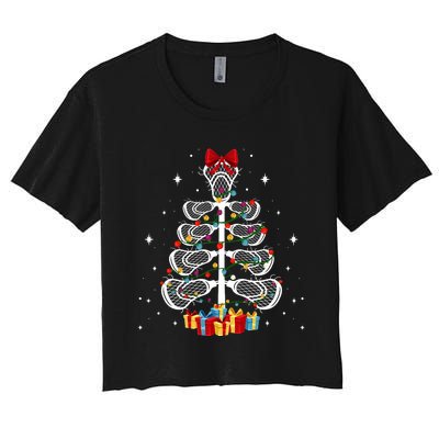 Lacrosse Player Xmas Gift Lacrosse Christmas Tree Women's Crop Top Tee