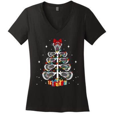 Lacrosse Player Xmas Gift Lacrosse Christmas Tree Women's V-Neck T-Shirt