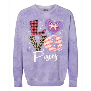 Love Pisces Zodiac Sign And Love Heart Funny Gift Colorblast Crewneck Sweatshirt