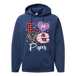 Love Pisces Zodiac Sign And Love Heart Funny Gift Performance Fleece Hoodie