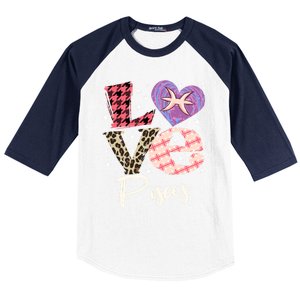 Love Pisces Zodiac Sign And Love Heart Funny Gift Baseball Sleeve Shirt