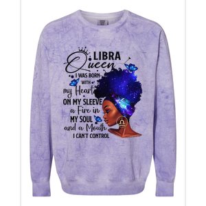 Libra Queen Afro Melanin Birthday Gift For Black Wo Colorblast Crewneck Sweatshirt