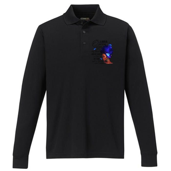 Libra Queen Afro Melanin Birthday Gift For Black Wo Performance Long Sleeve Polo