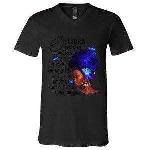 Libra Queen Afro Melanin Birthday Gift For Black Wo V-Neck T-Shirt