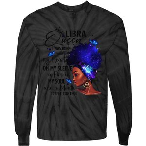 Libra Queen Afro Melanin Birthday Gift For Black Wo Tie-Dye Long Sleeve Shirt