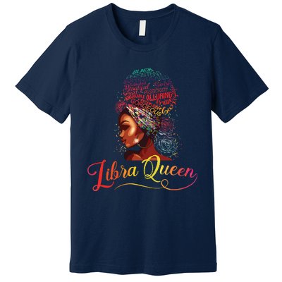 Libra Queen Afro Women September October Melanin Birthday Premium T-Shirt