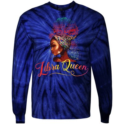 Libra Queen Afro Women September October Melanin Birthday Tie-Dye Long Sleeve Shirt