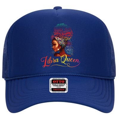 Libra Queen Afro Women September October Melanin Birthday High Crown Mesh Back Trucker Hat