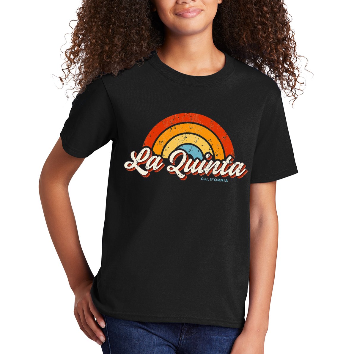 La Quinta California CA Vintage Rainbow Retro 70s Kids T-Shirt