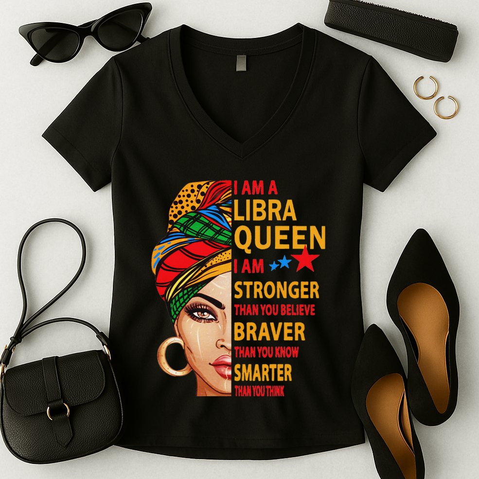 Libra Queen I Am Stronger Birthday Gift For Libra Zodiac Women's V-Neck T-Shirt