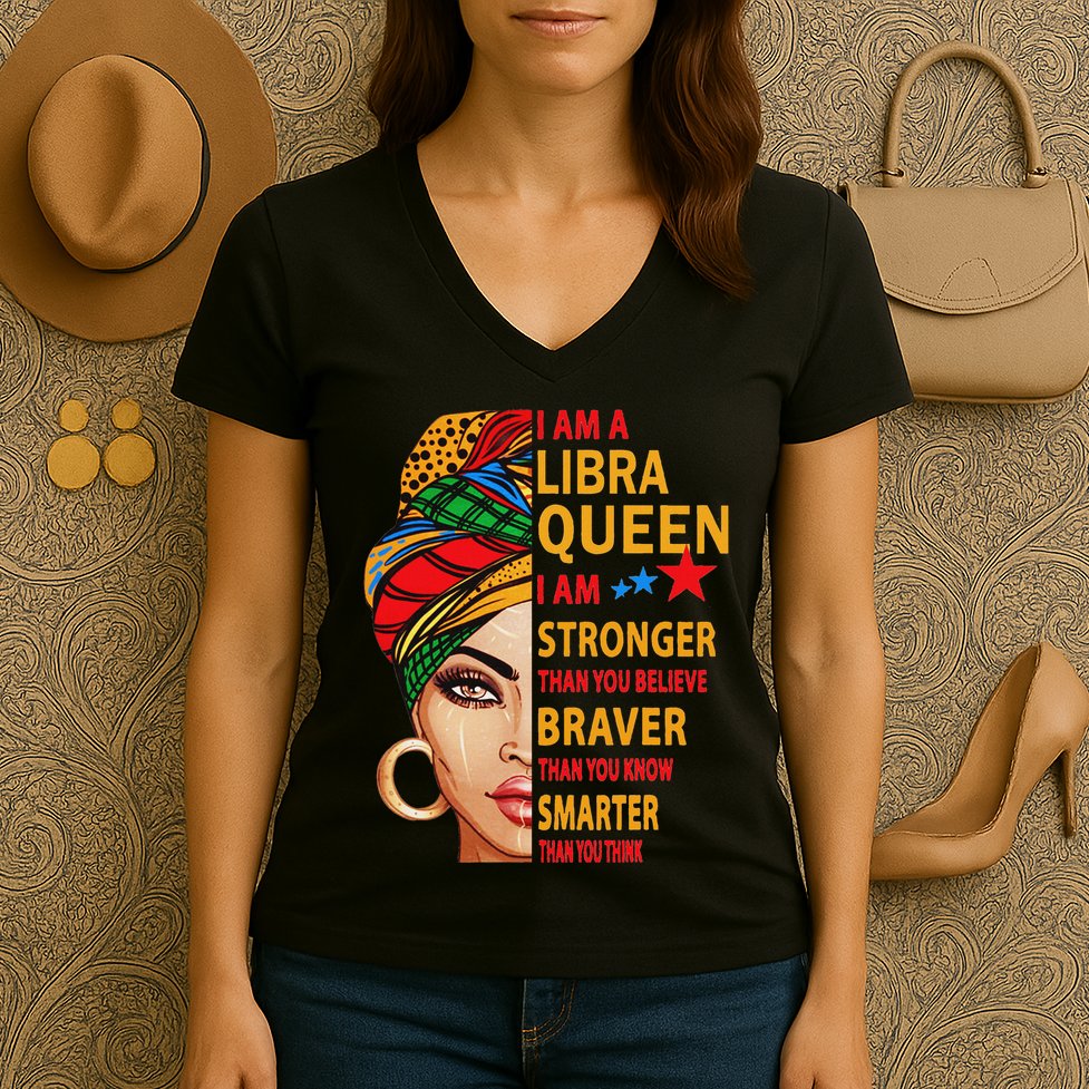 Libra Queen I Am Stronger Birthday Gift For Libra Zodiac Women's V-Neck T-Shirt