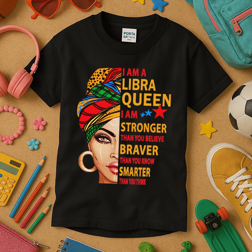 Libra Queen I Am Stronger Birthday Gift For Libra Zodiac Kids T-Shirt