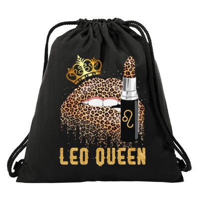 Leo Queen Leopard Lips Leo Drawstring Bag