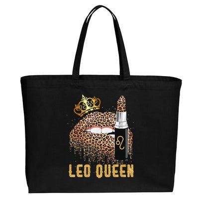 Leo Queen Leopard Lips Leo Cotton Canvas Jumbo Tote