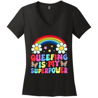 Love Queefing Queef Funny Queefed Embarrassing Adult Humor Women's V-Neck T-Shirt