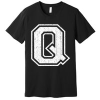 Letter Q Shirt Capital Alphabet Varsity Distressed Monogram Premium T-Shirt