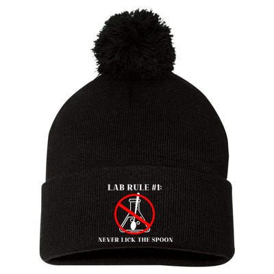 Lab Rule 1 Never Lick The Spoon Funny Science Chemistry Pom Pom 12in Knit Beanie