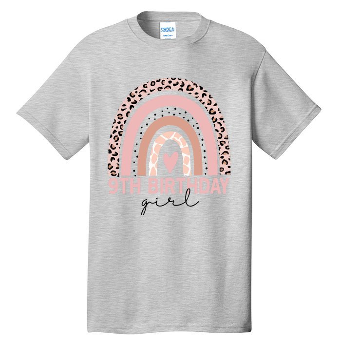 Leopard Rainbow 9th Birthday Girl Gifts 9 Year Old Tall T-Shirt