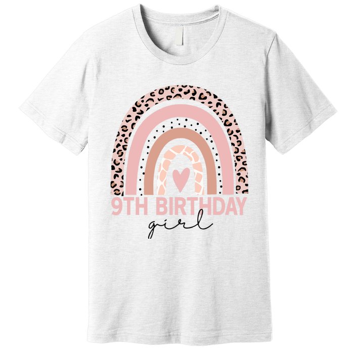 Leopard Rainbow 9th Birthday Girl Gifts 9 Year Old Premium T-Shirt