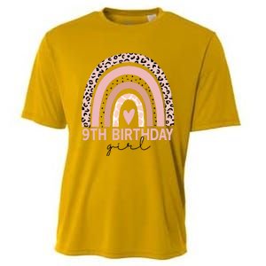 Leopard Rainbow 9th Birthday Girl Gifts 9 Year Old Cooling Performance Crew T-Shirt