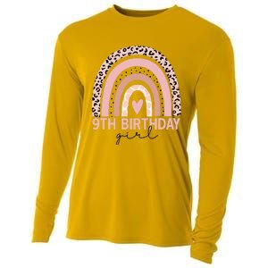 Leopard Rainbow 9th Birthday Girl Gifts 9 Year Old Cooling Performance Long Sleeve Crew