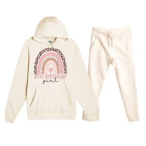 Leopard Rainbow 9th Birthday Girl Gifts 9 Year Old Premium Hooded Sweatsuit Set