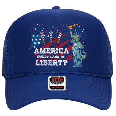 Libertysaurus Rex America Sweet Land Of Liberty 4th Of July Gift High Crown Mesh Back Trucker Hat