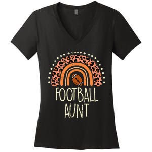 Leopard Rainbow American Football Aunt Family Aunty Auntie Women's V-Neck T-Shirt